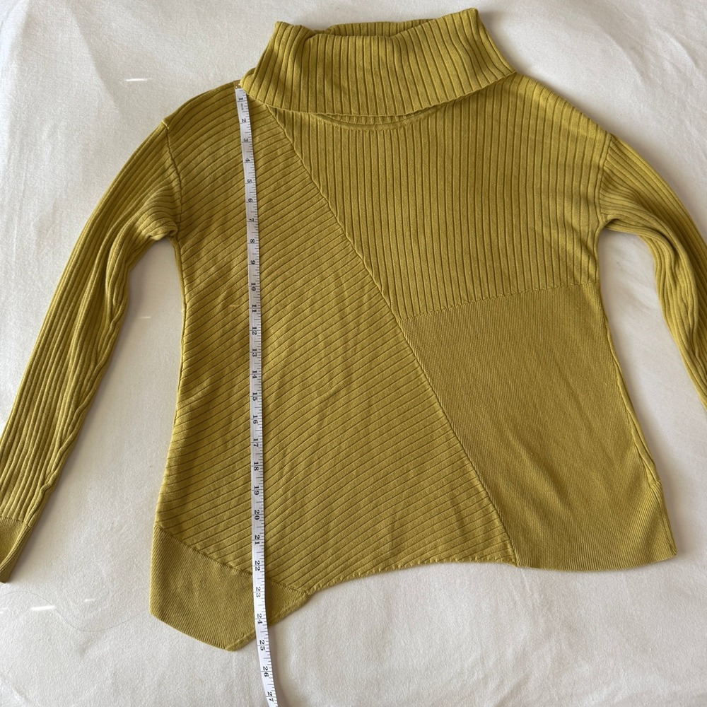 Cabi Happy Pullover Sweater S Chartreuse Ribbed Asymmetric Cowl Neck Avant-Garde - Picture 5 of 7